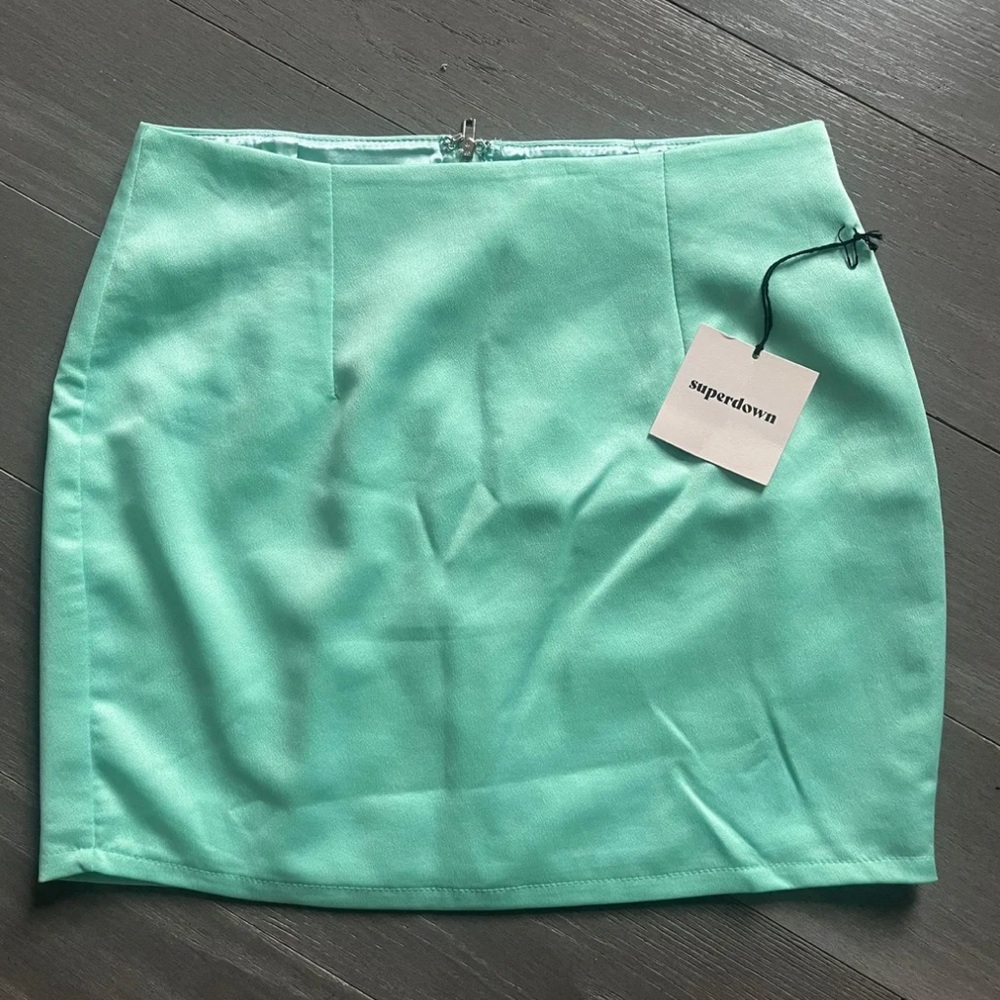 Superdown Turquoise Satin Mini Skirt